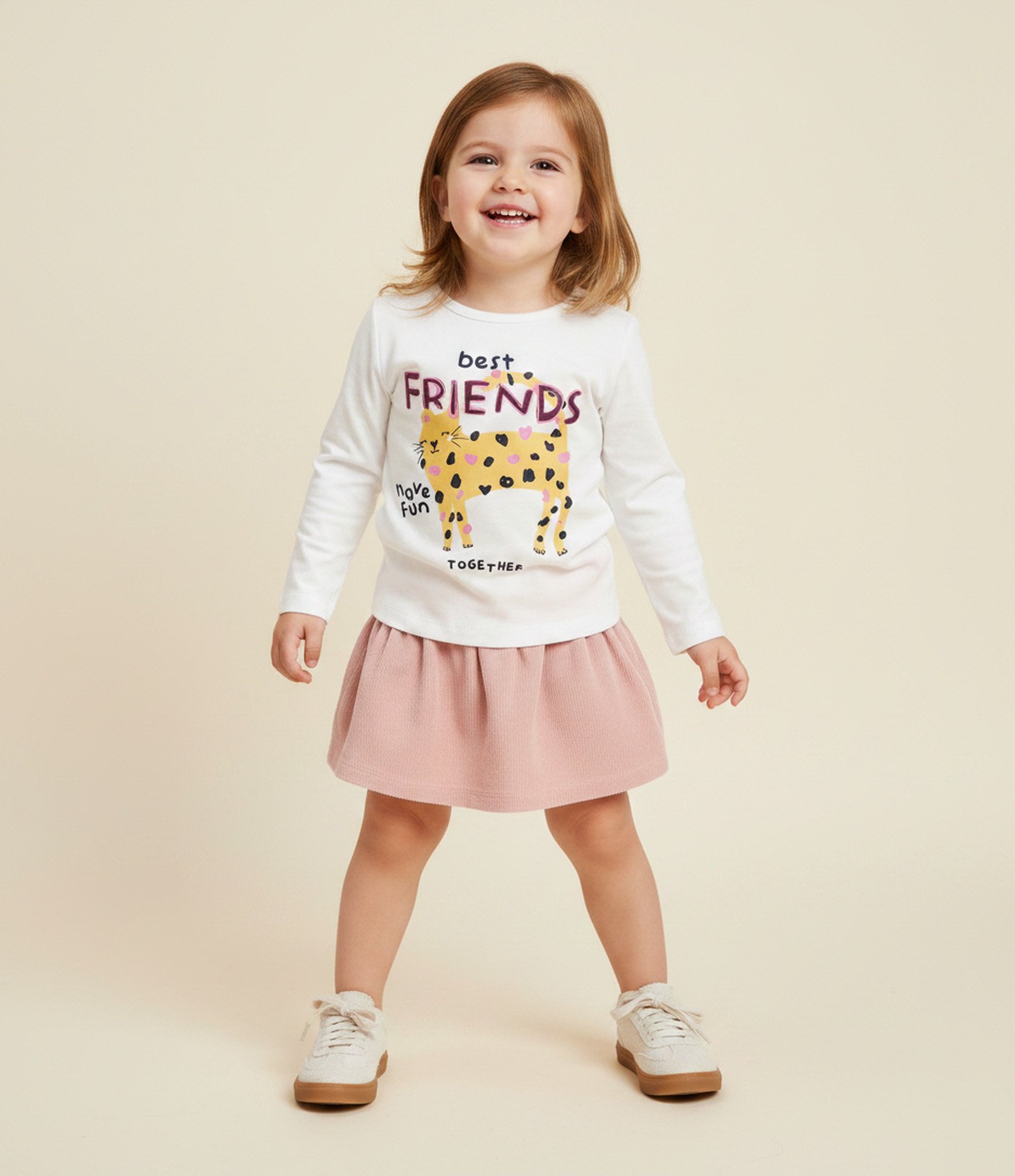 Blusa Infantil Relaxed com Estampa de Gatinho – Tam 1 a 5/6 Anos Branco 1