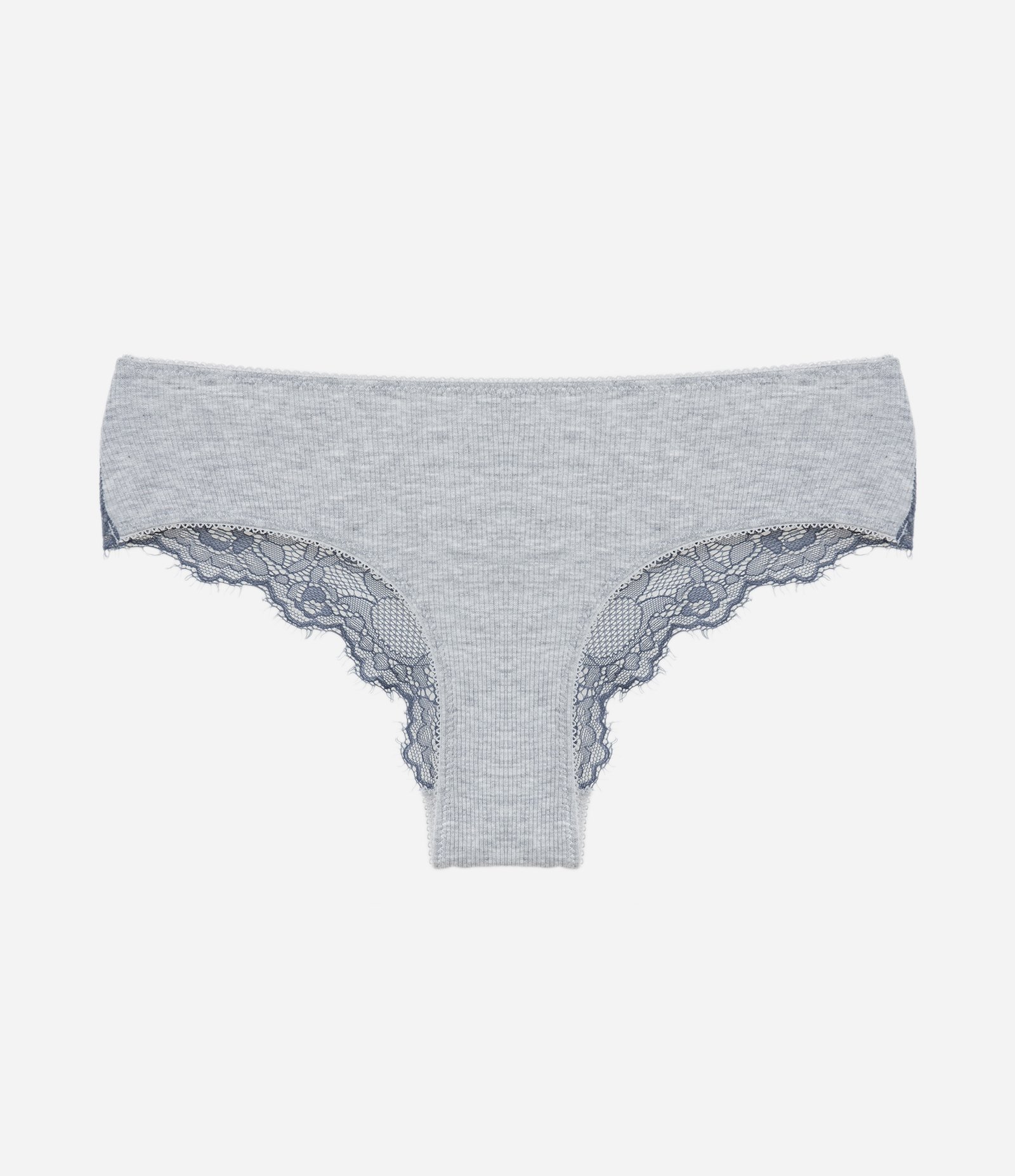 Calcinha Boyshort em Viscose Texturizada com Renda Contrastante Cinza 1