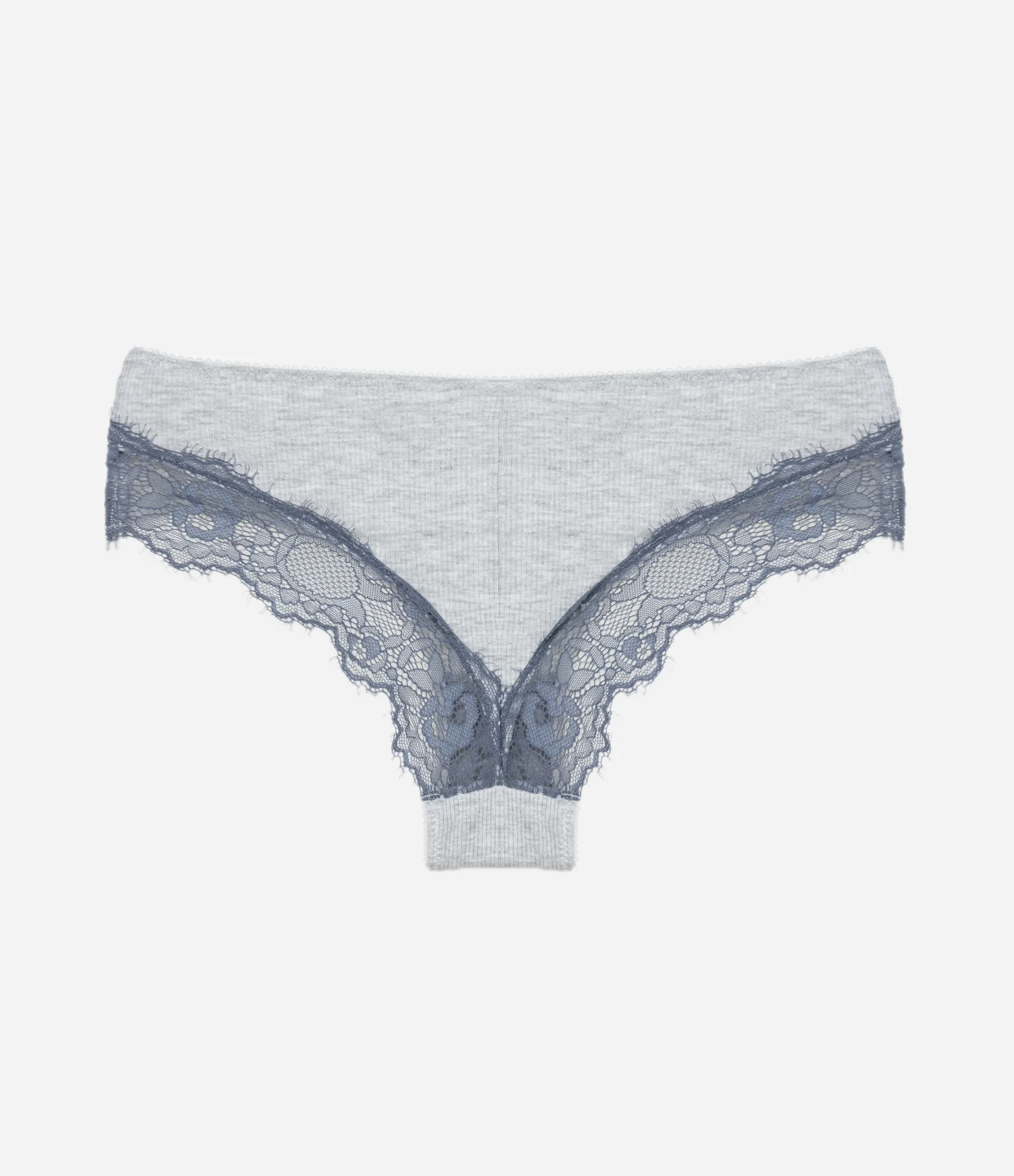 Calcinha Boyshort em Viscose Texturizada com Renda Contrastante Cinza 2