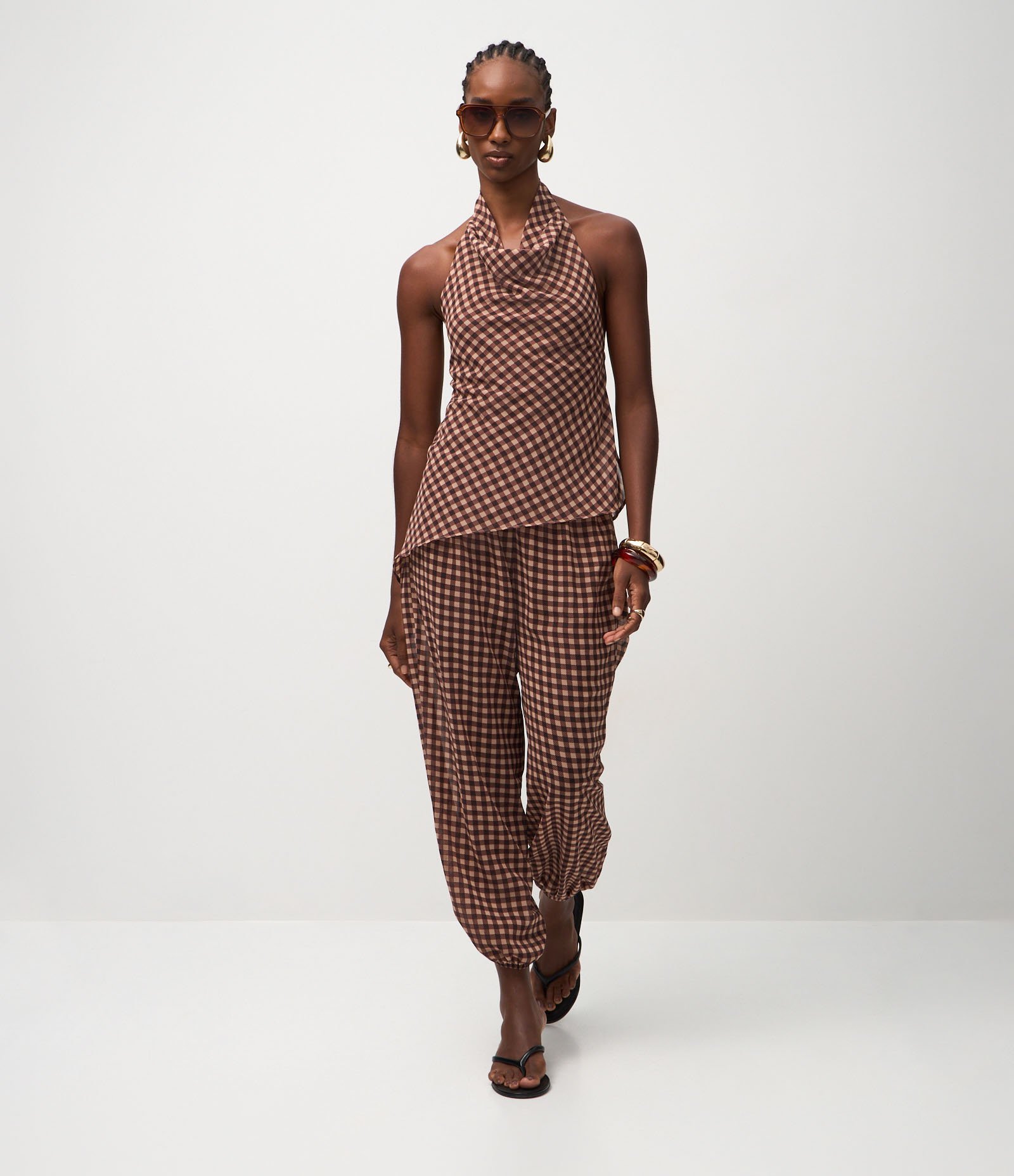 Blusa Frente Única em Chiffon com Estampa Xadrez Vinho 3