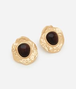 Brinco Botão Orgânico em Metal com Resina