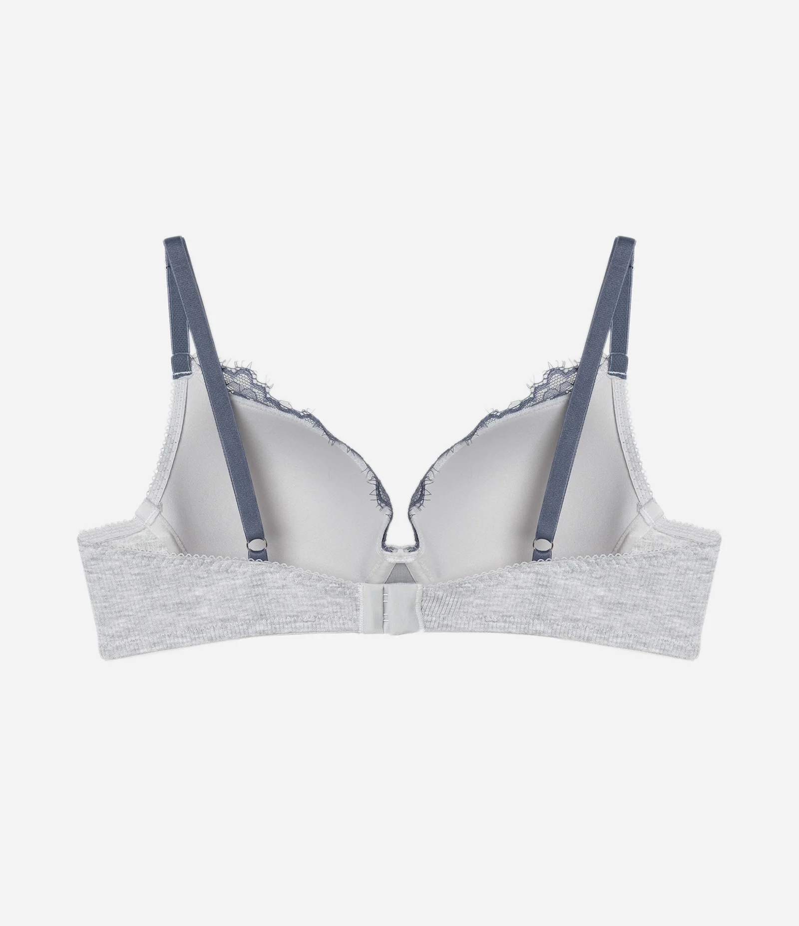 Sutiã Meia Taça com Bojo em Viscose Texturizada e Renda Contrastante Cinza 2