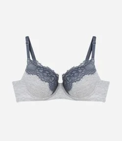 Sutiã Meia Taça com Bojo em Viscose Texturizada e Renda Contrastante