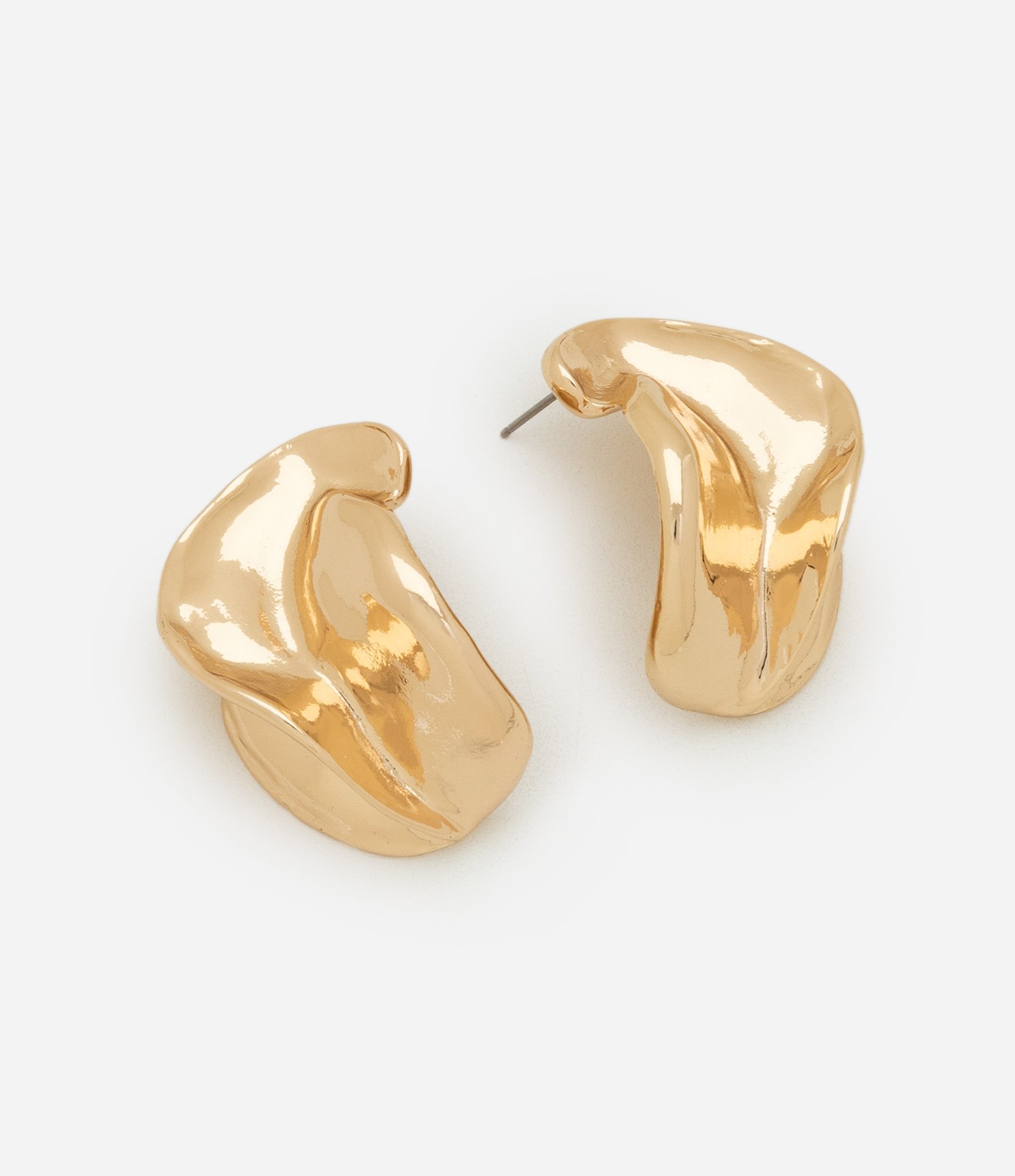 Brinco Botão Orgânico com Efeito Dobrado Dourado 1