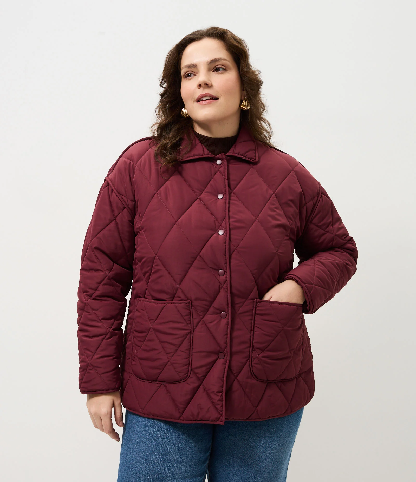 Jaqueta Matelassê Alongada Curve & Plus Size Vinho 1