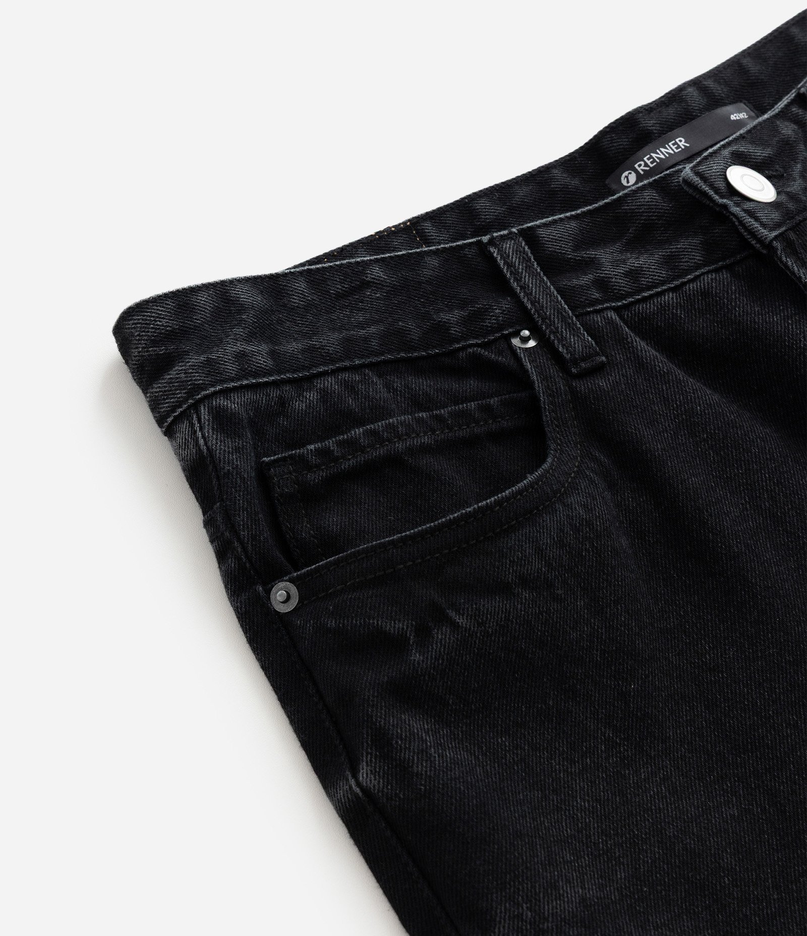 Calça Jeans Reta com Bolso e Fechamento em Zíper Preto 3