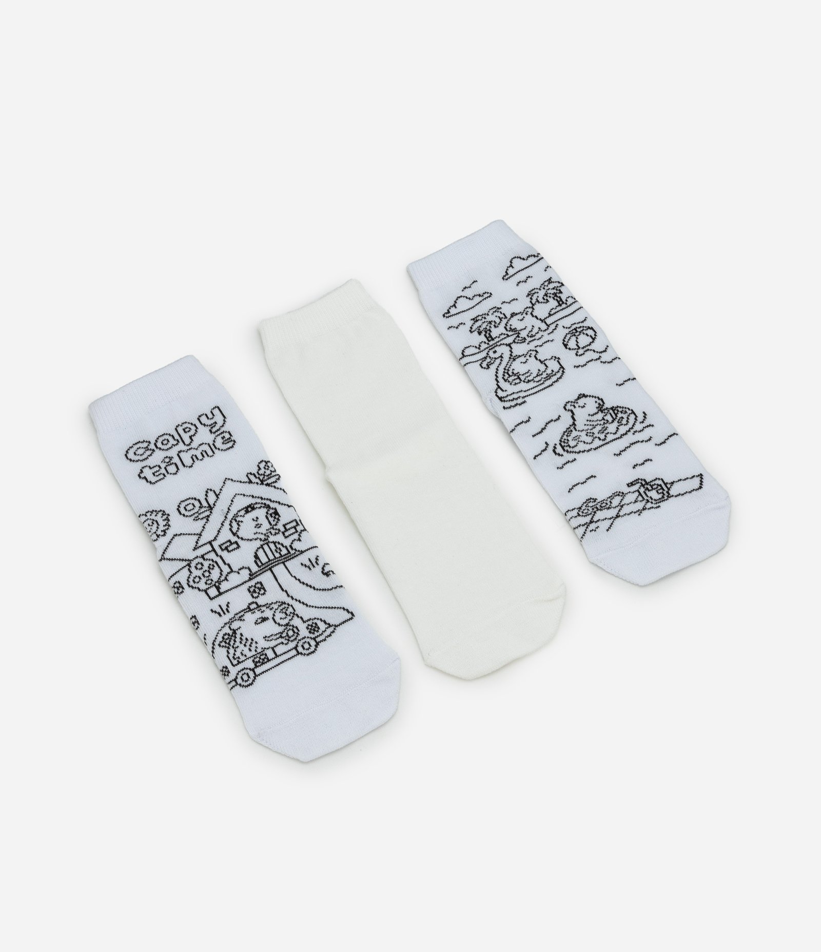 Kit 03 Meias Infantis em Algodão com Estampa Capivara - Tam 19 A 34 Branco 1