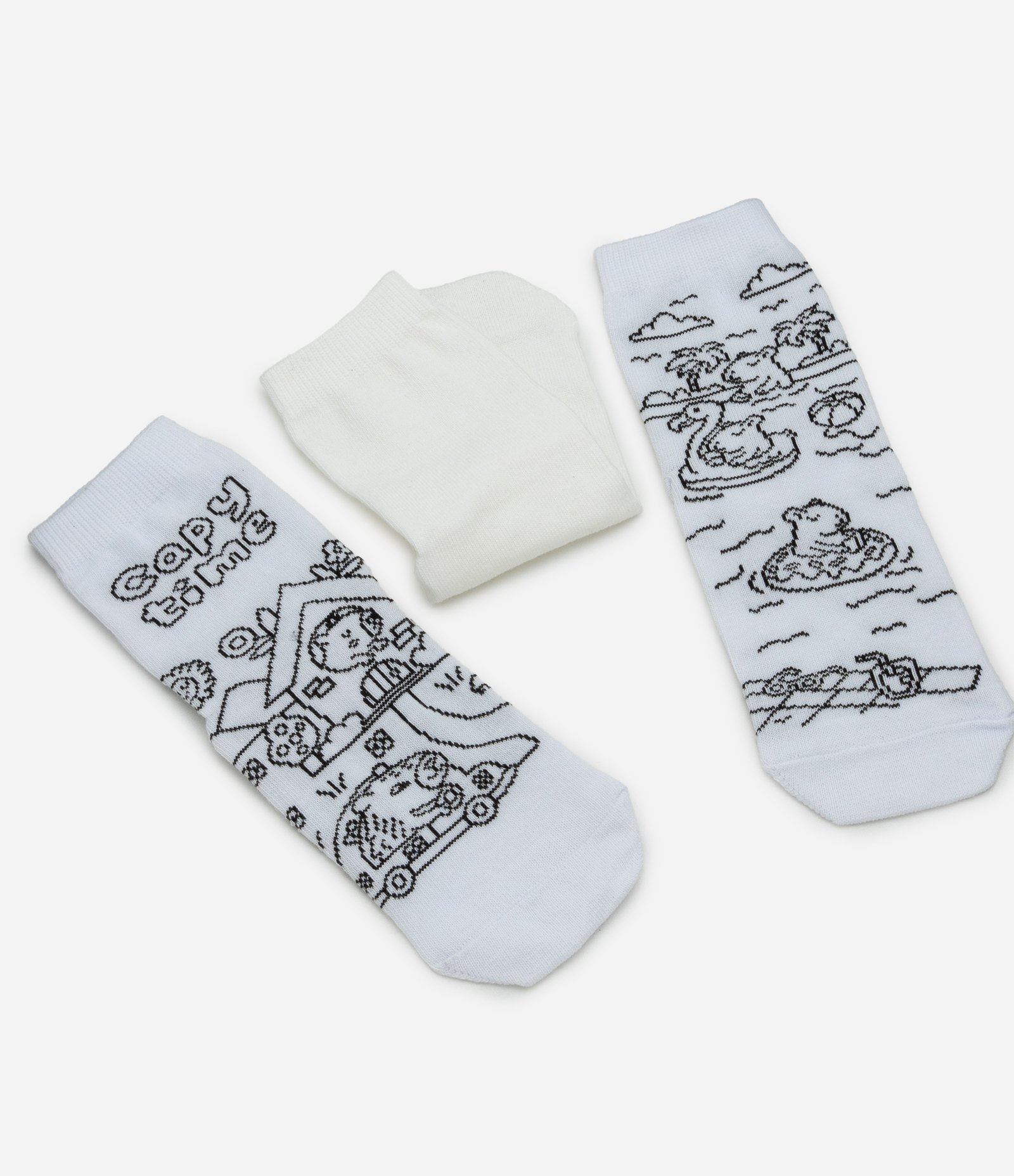 Kit 03 Meias Infantis em Algodão com Estampa Capivara - Tam 19 A 34 Branco 3