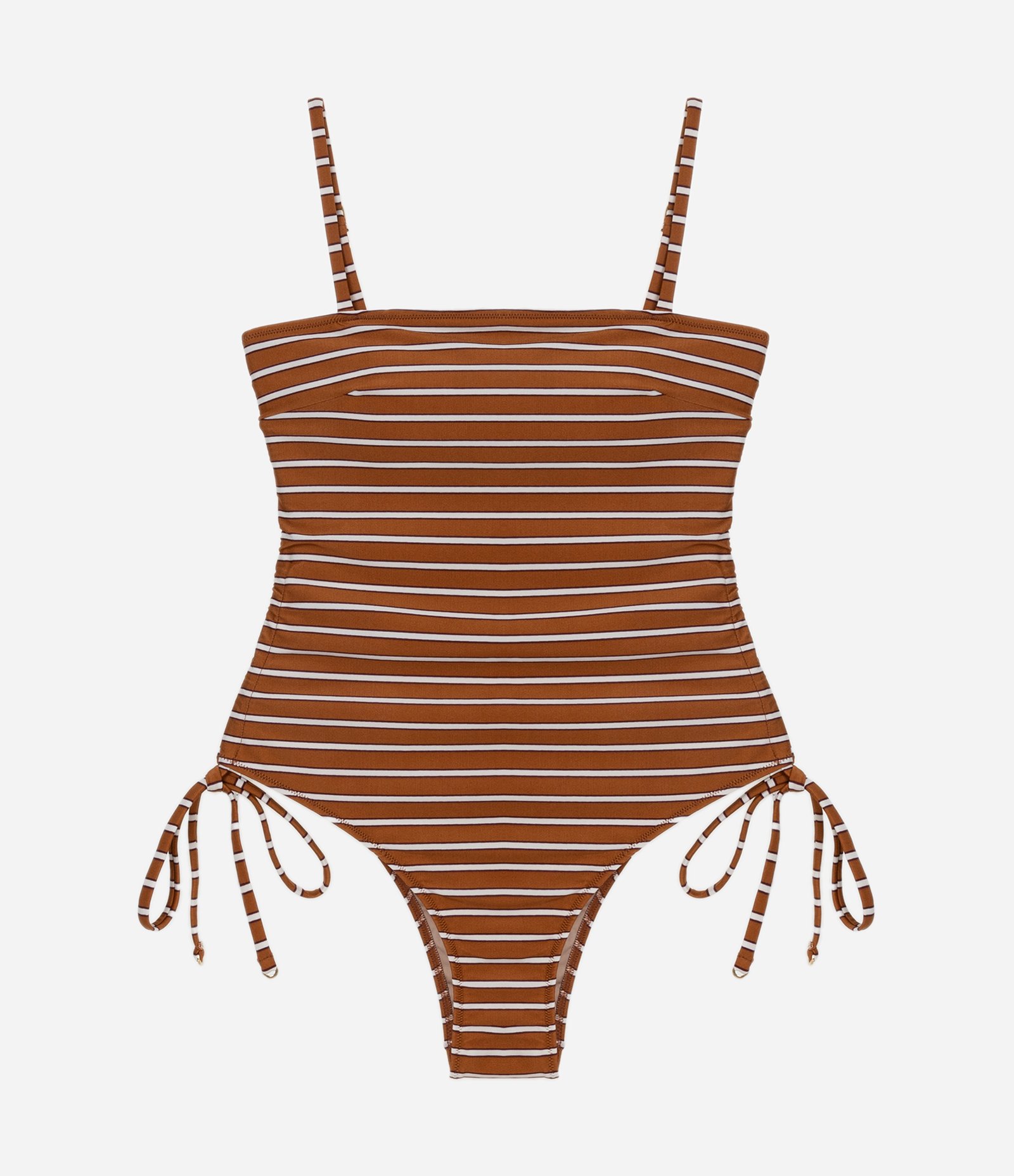 Maiô em Microfibra com Alça Removível Listrado Laranja 1