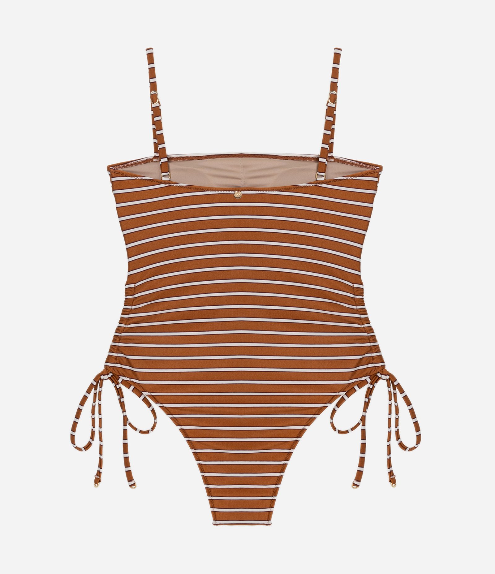 Maiô em Microfibra com Alça Removível Listrado Laranja 2