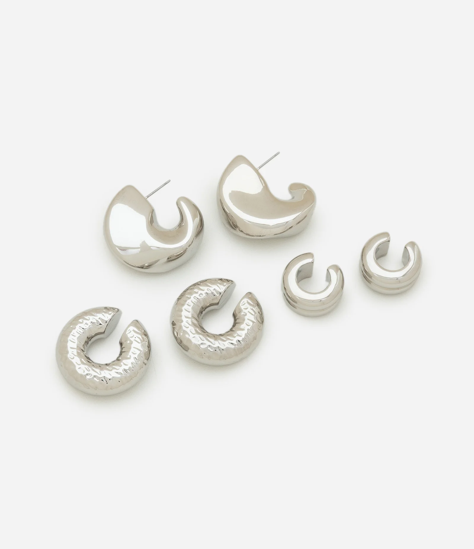 Kit 03 Argolas com Diferentes Texturas Prata 1