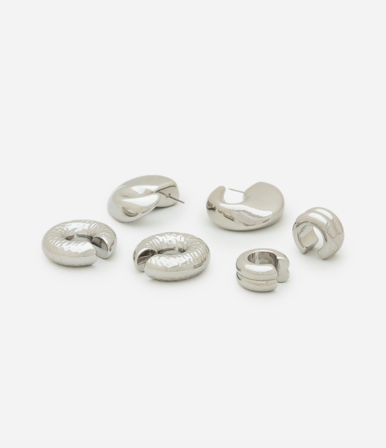 Kit 03 Argolas com Diferentes Texturas Prata 2