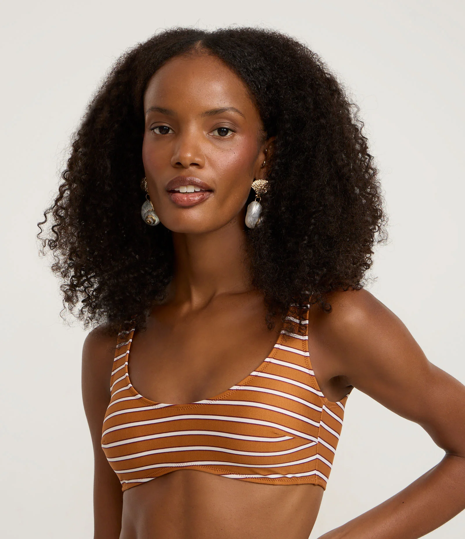 Biquini Top com Estampa Listrada e Bojo Removível Laranja 1