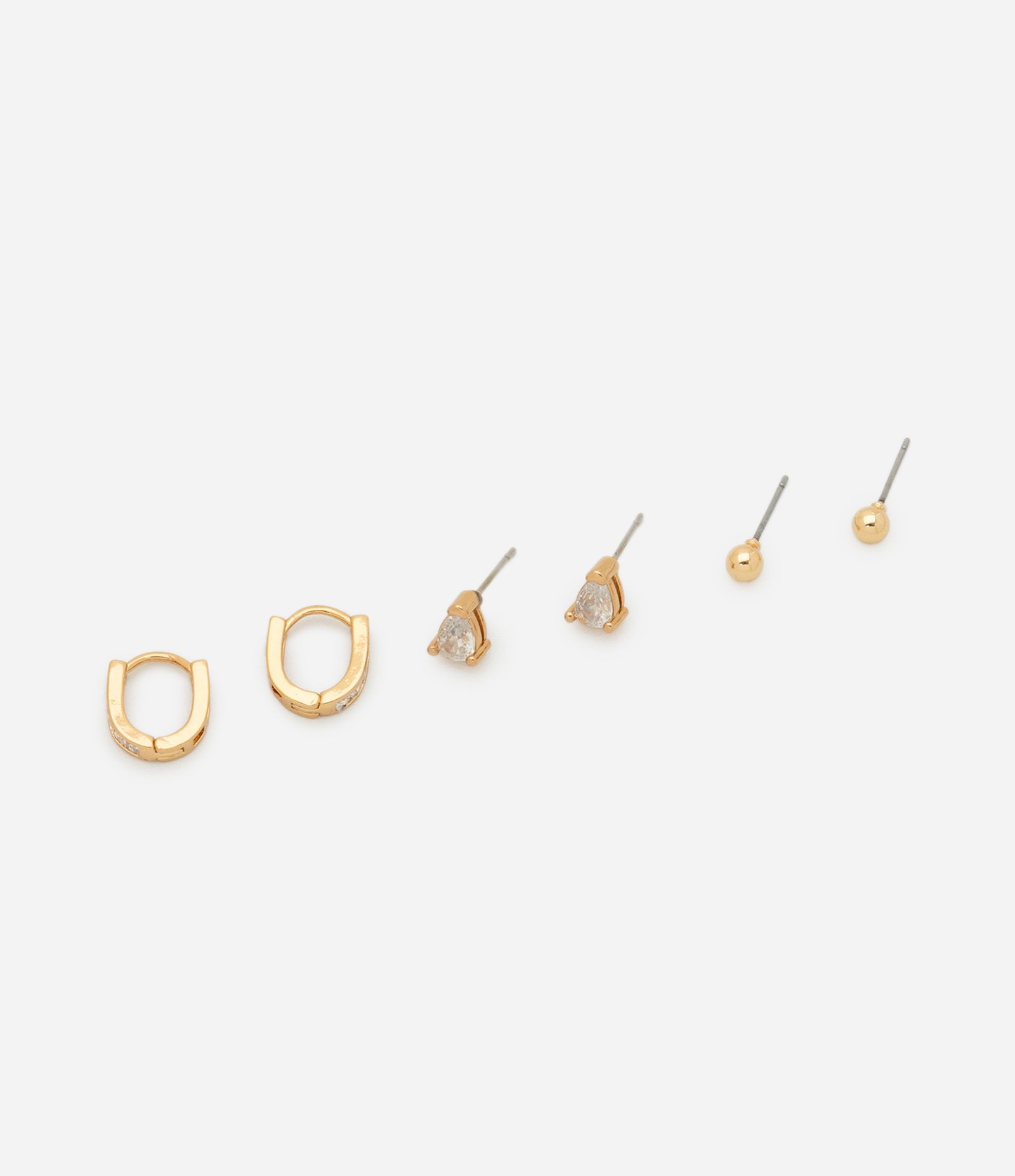 Kit 03 Brincos Metalizados com Zircônia Dourado 1