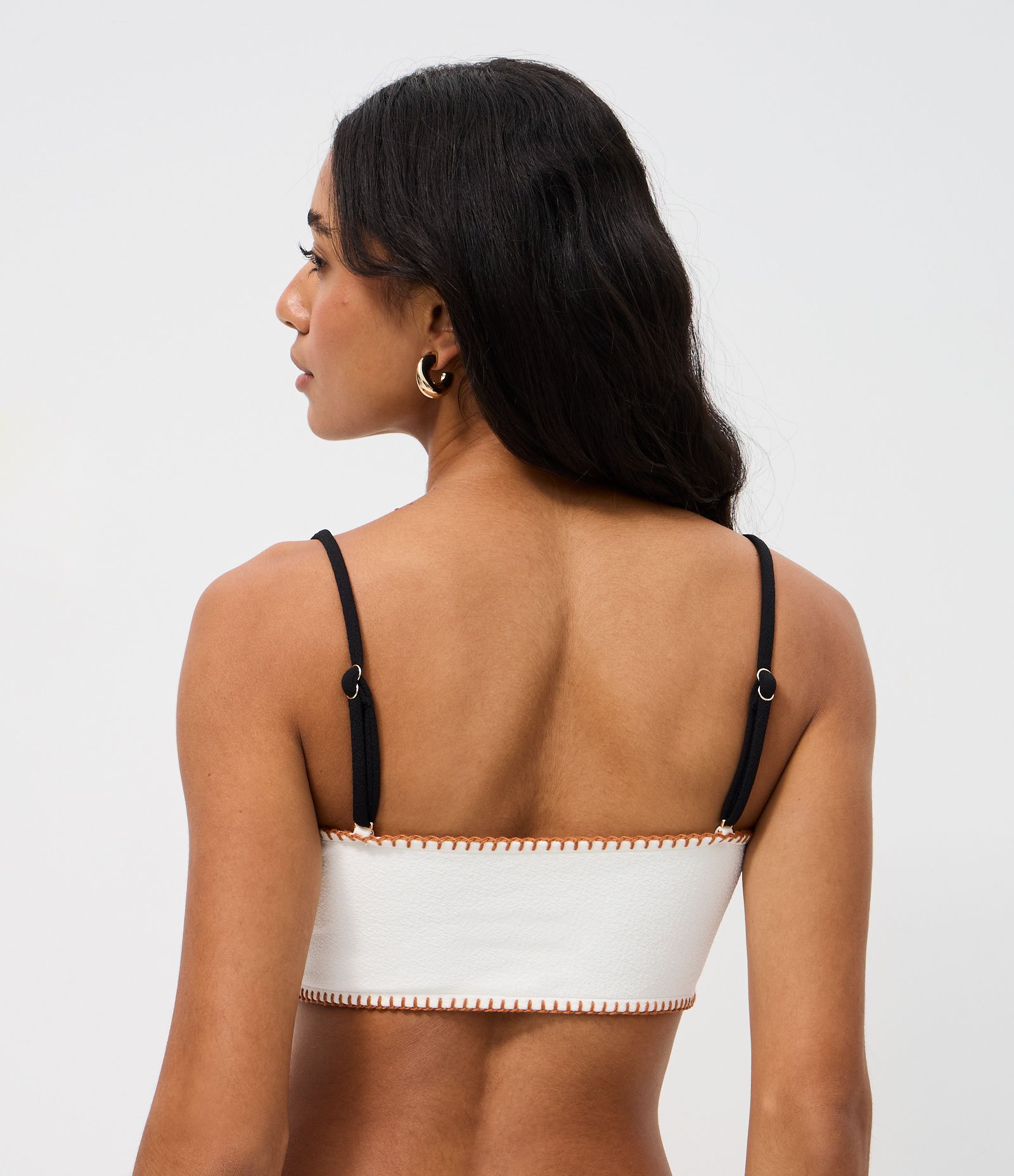 Biquini Top Bandeau com Pespontos Contrastantes Branco 4