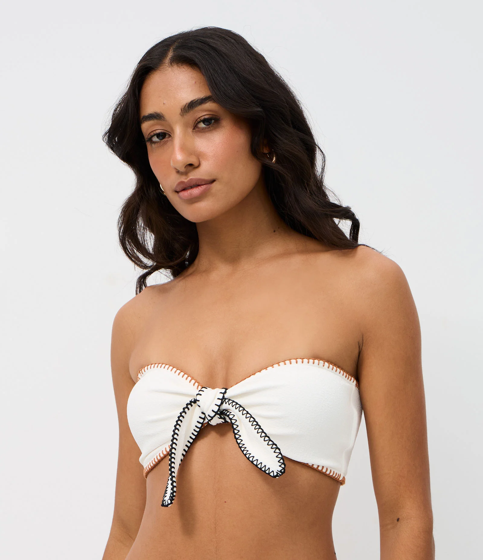 Biquini Top Bandeau com Pespontos Contrastantes Branco 5