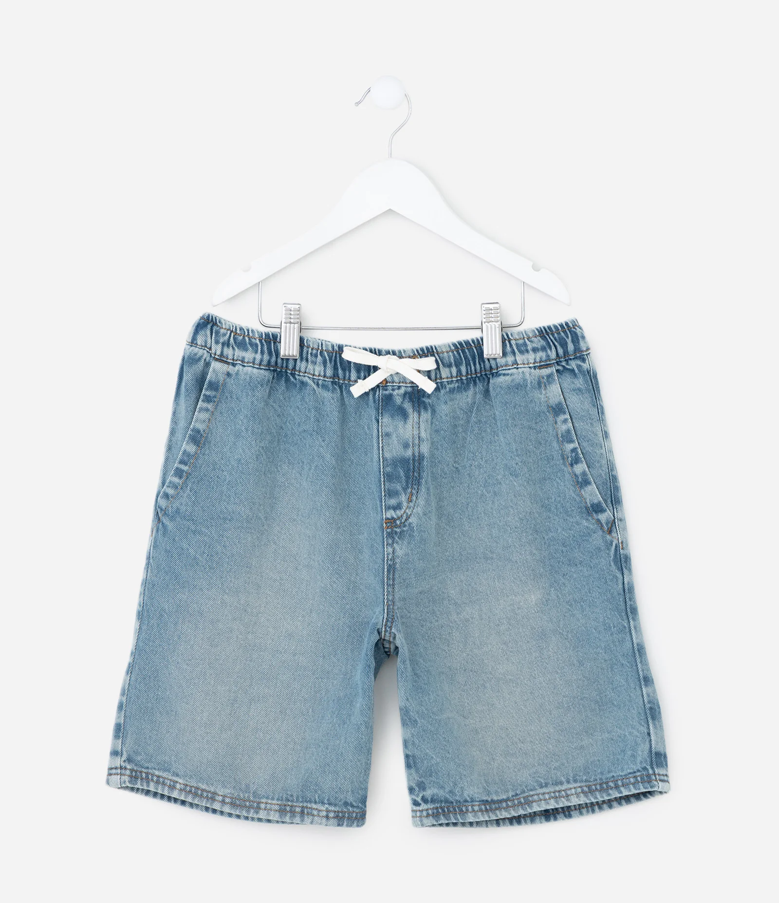 Bermuda Infantil em Jeans com Cós Elástico e Cordão – Tam 5 a 14 Anos Azul Claro 2