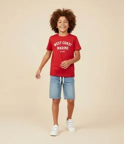 Bermuda Infantil em Jeans com Cós Elástico e Cordão – Tam 5 a 14 Anos
