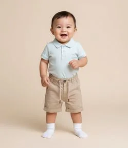 Body Infantil em Piquet Texturizado com Gola Polo – Tam 0 a 18 Meses