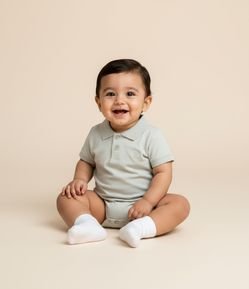 Body Infantil em Piquet Texturizado com Gola Polo – Tam 0 a 18 Meses