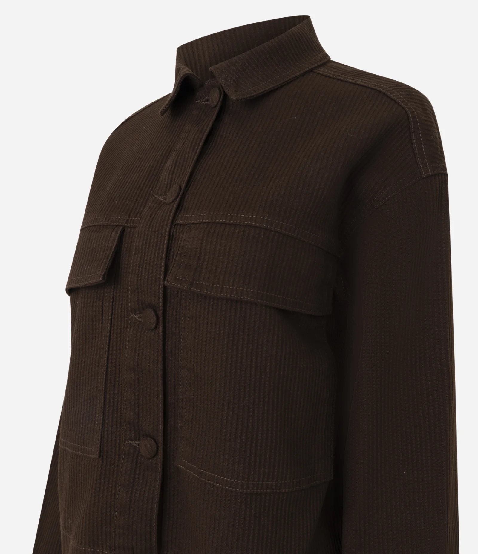 Jaqueta em Sarja Canelada com Gola Padre e Bolsos de Lapela Marrom Escuro 2