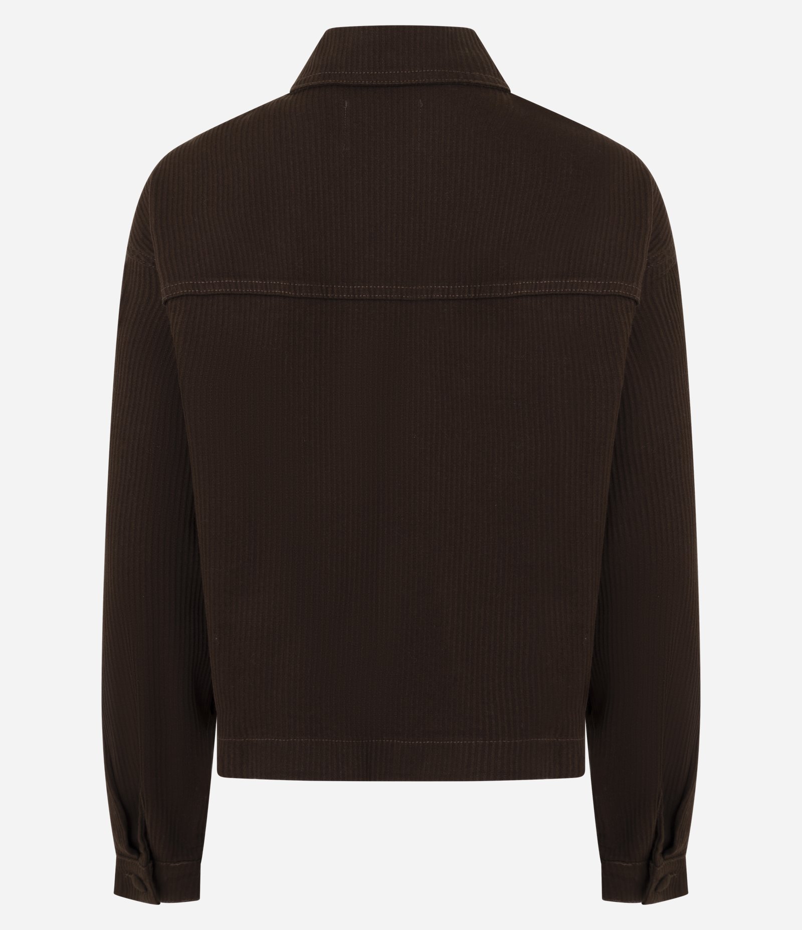 Jaqueta em Sarja Canelada com Gola Padre e Bolsos de Lapela Marrom Escuro 3