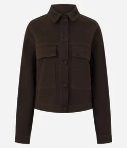 Jaqueta em Sarja Canelada com Gola Padre e Bolsos de Lapela