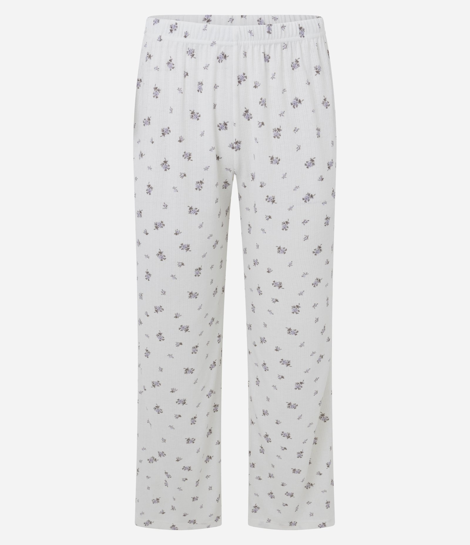 Pijama Longo em Tricô com Estampa de Flores Branco/Lilás 2
