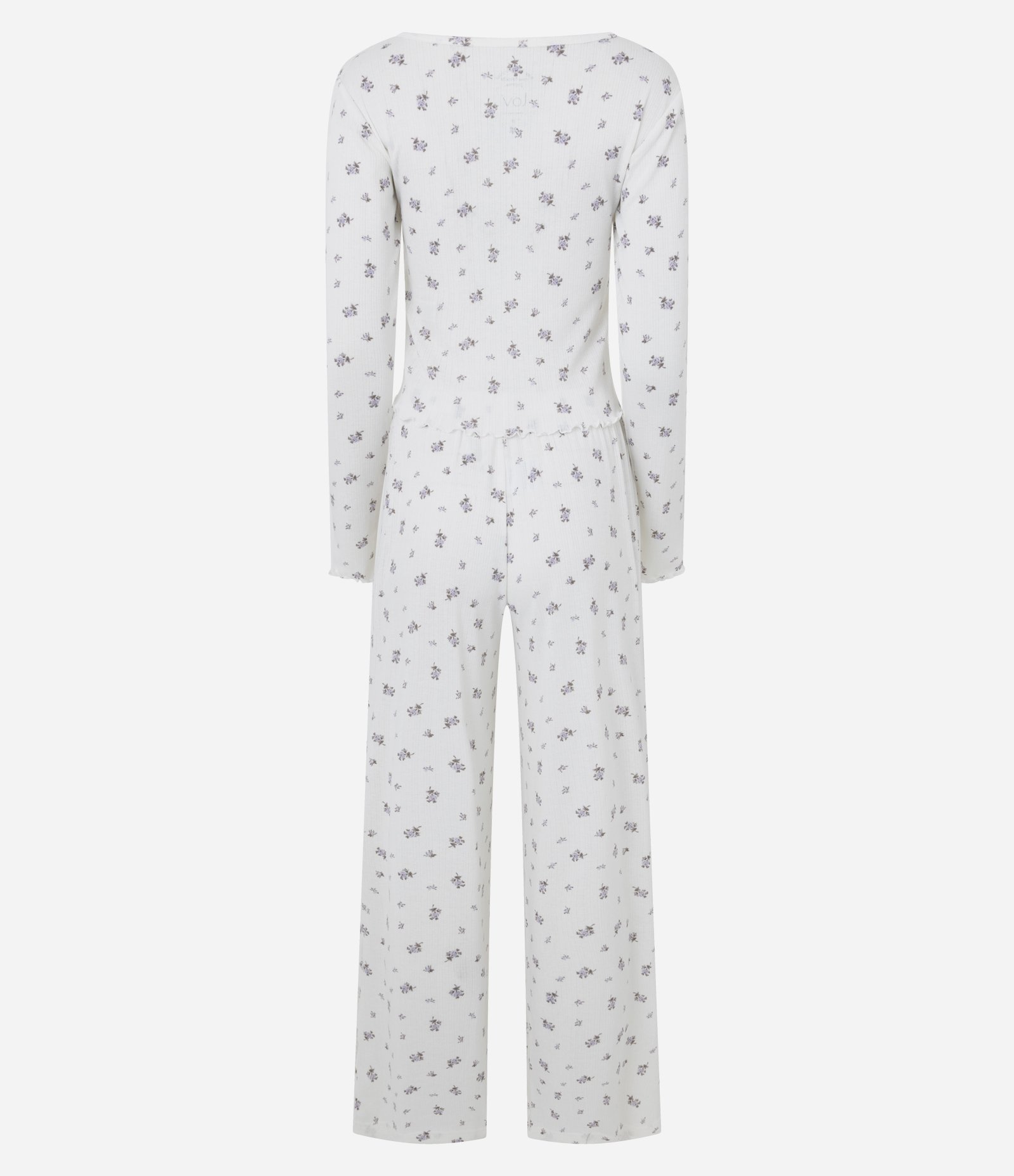 Pijama Longo em Tricô com Estampa de Flores Branco/Lilás 4