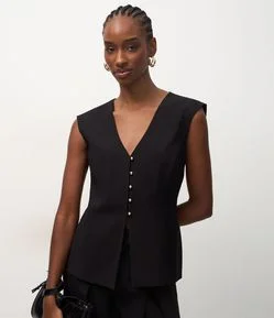 Colete Acinturado de Alfaiataria com Abotoamento