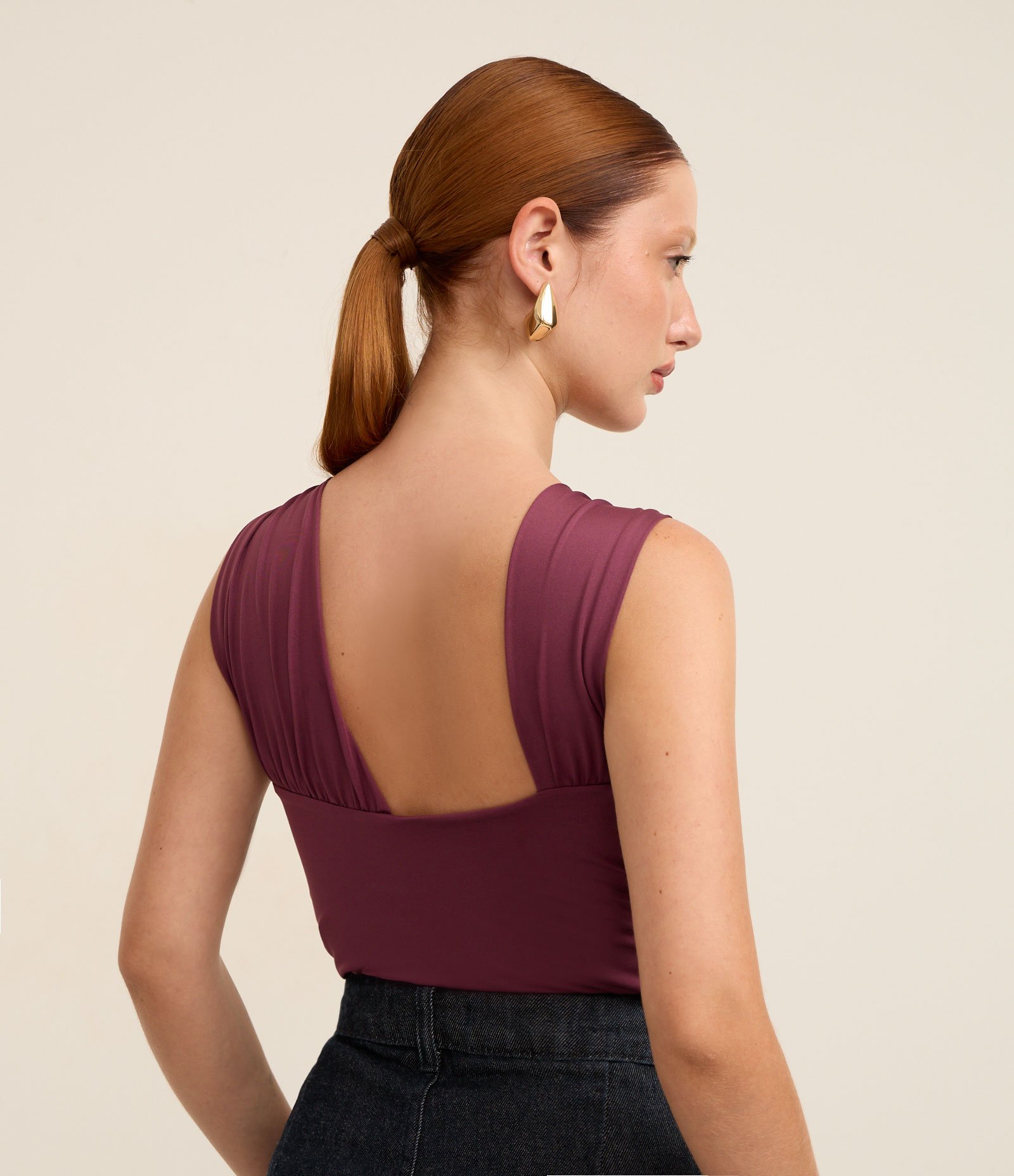 Body em Helanca com Decote Assimétrico e Drapeados Roxo 4