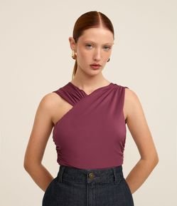 Body em Helanca com Decote Assimétrico e Drapeados