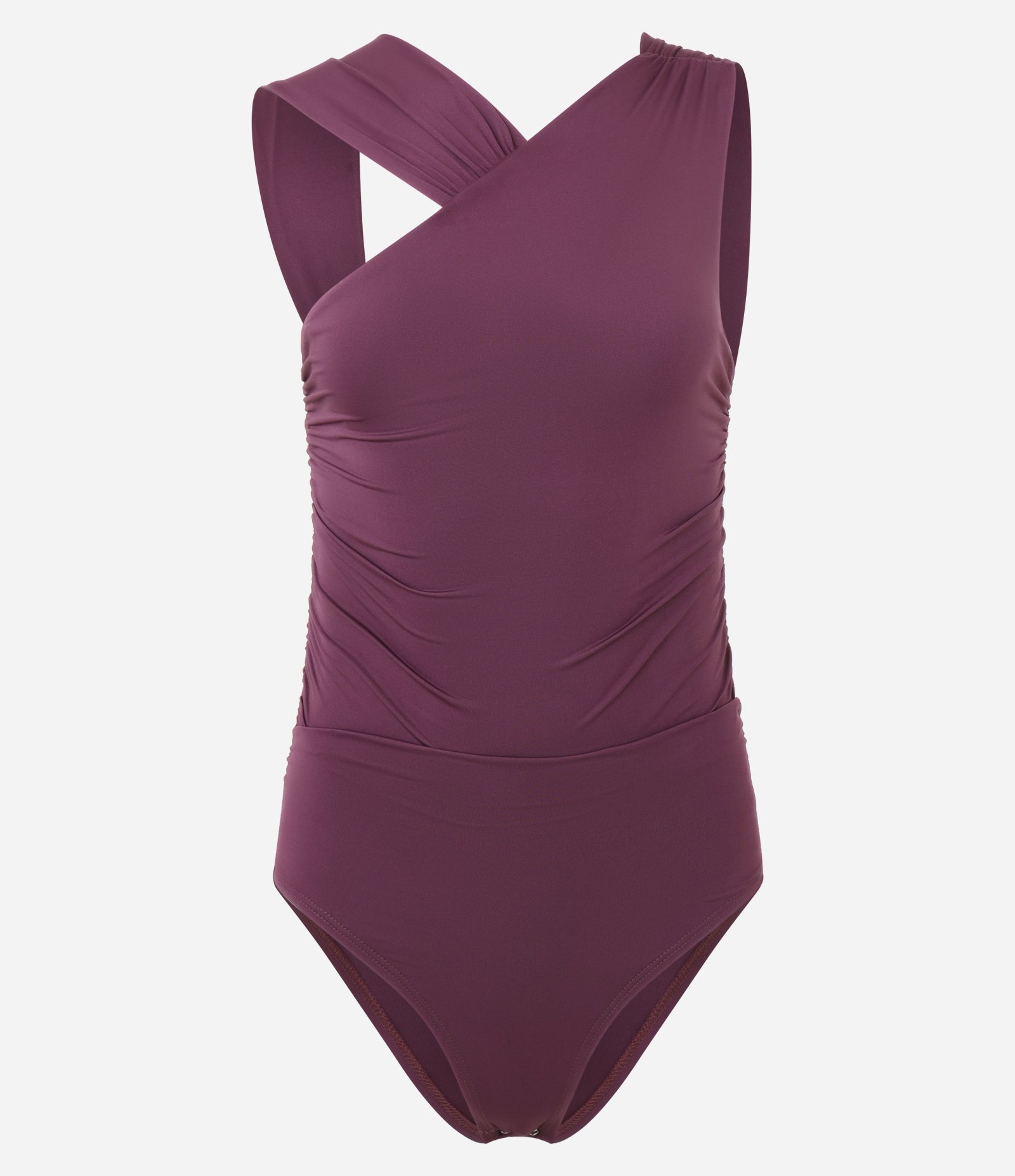 Body em Helanca com Decote Assimétrico e Drapeados Roxo 1