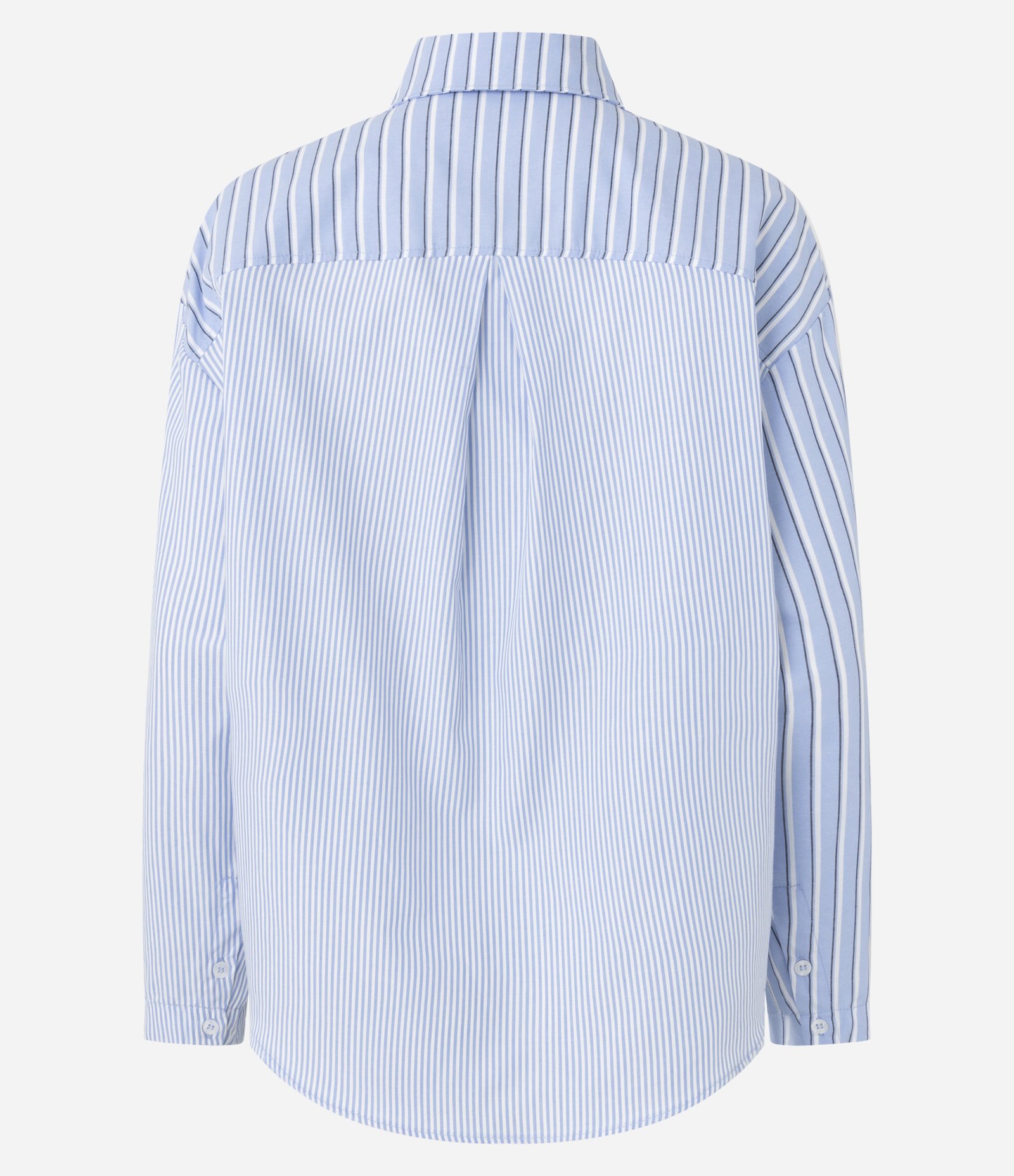 Camisa Oversized em Tricoline com Listras Meio a Meio e Bolso Unilateral Azul 2