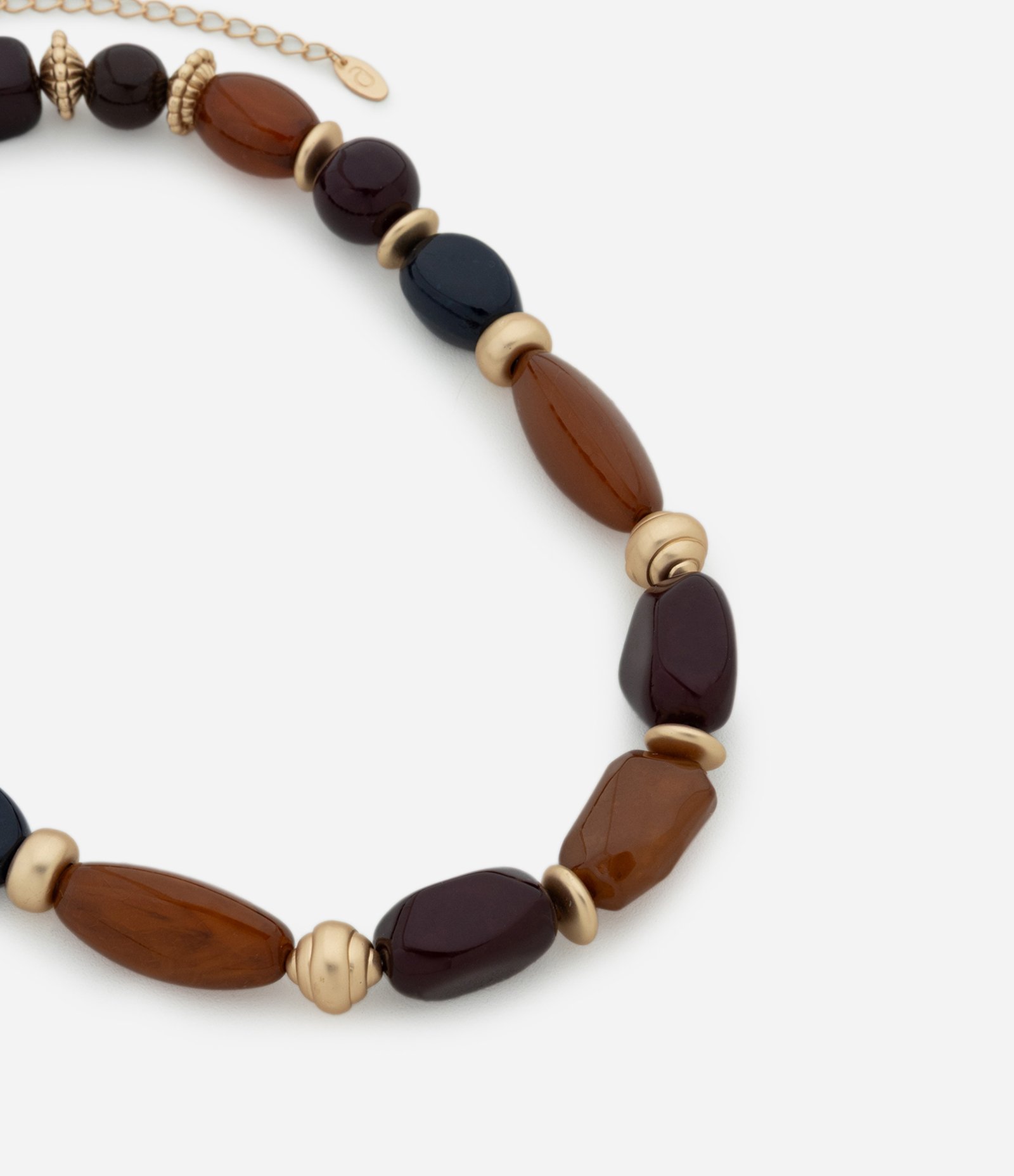 Colar Curto Resinado com Contas Ovais Marrom 1