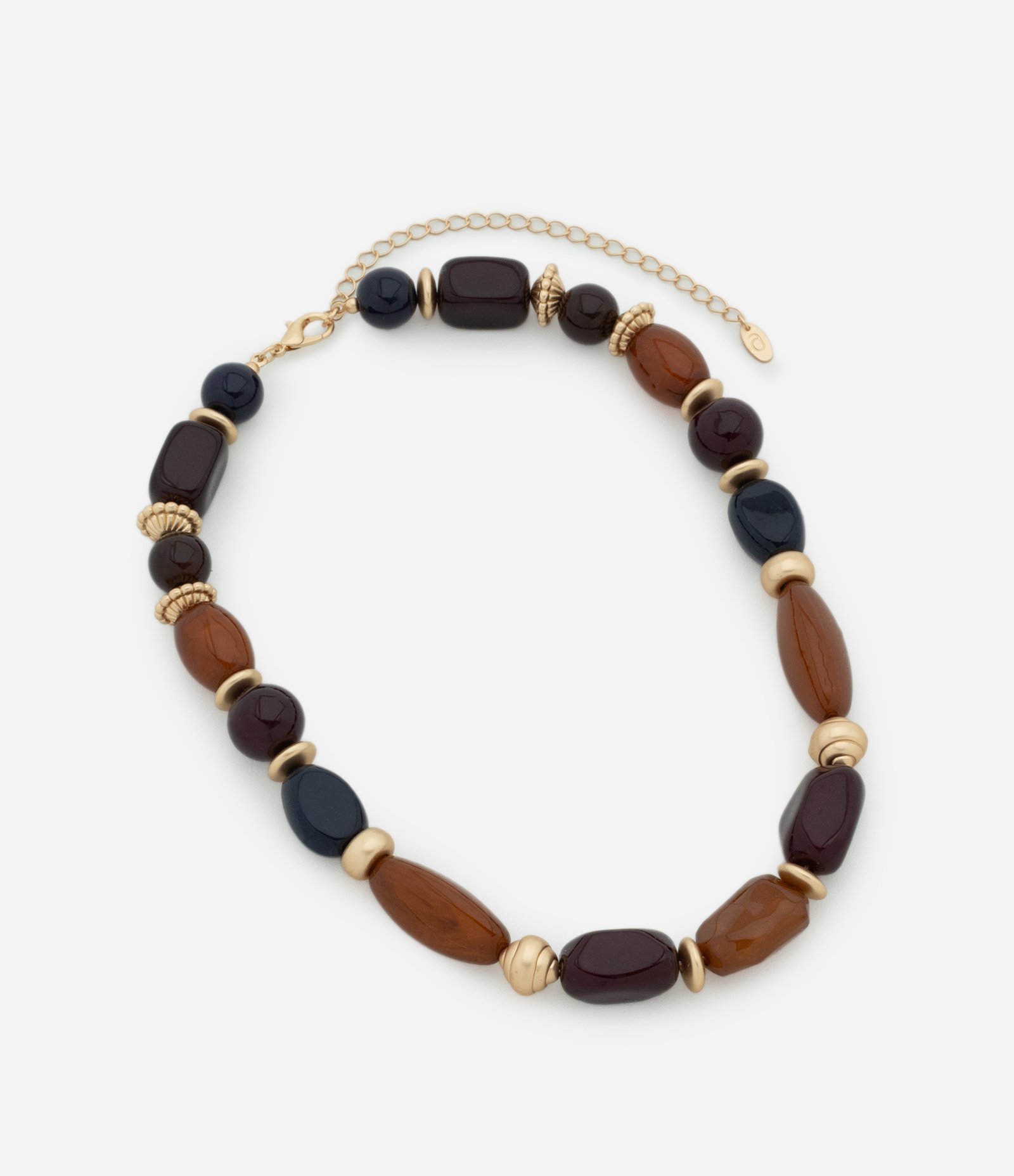 Colar Curto Resinado com Contas Ovais Marrom 2