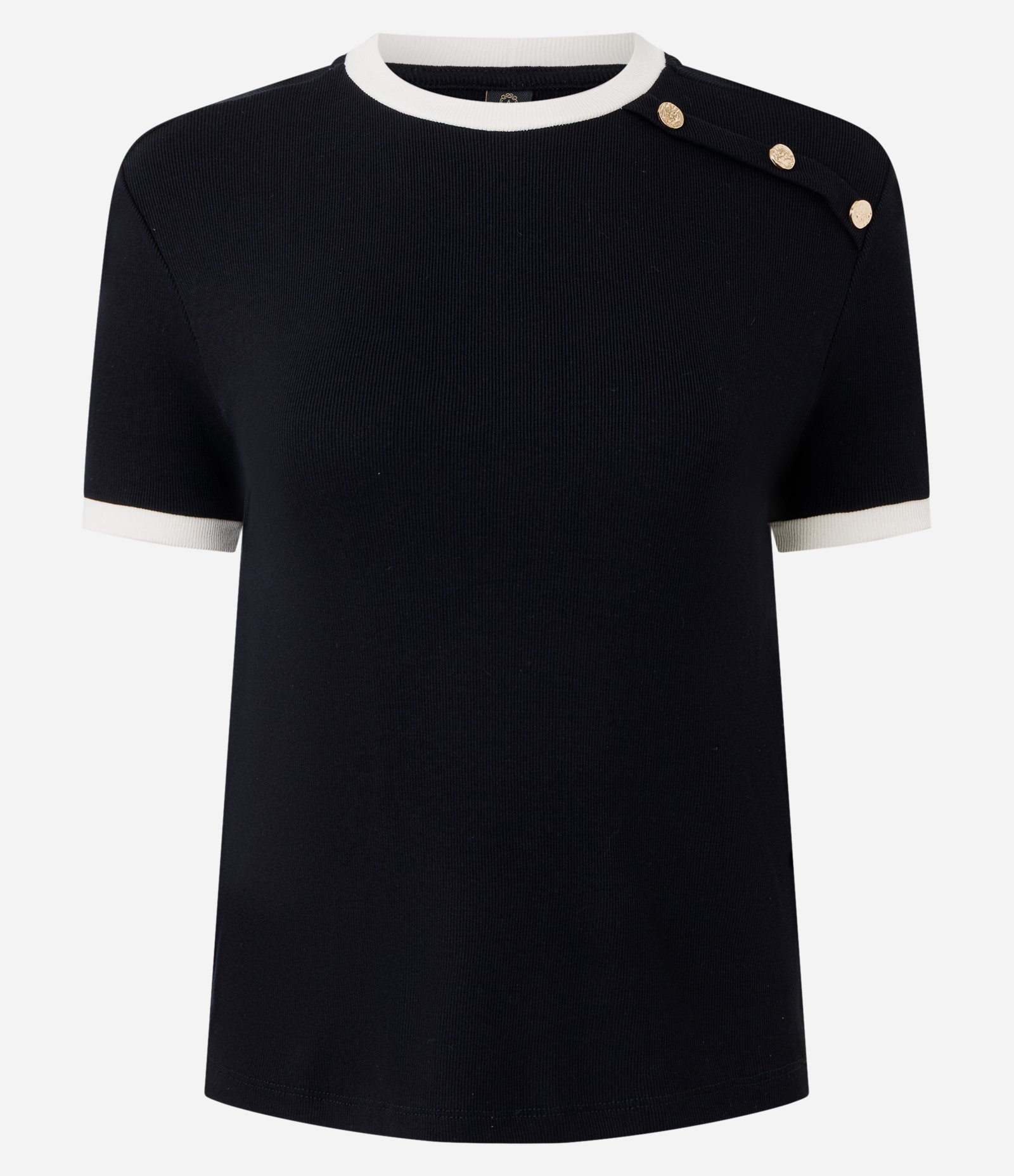 Blusa Manga Curta em Ribana Com Botões no Ombro Preto 4