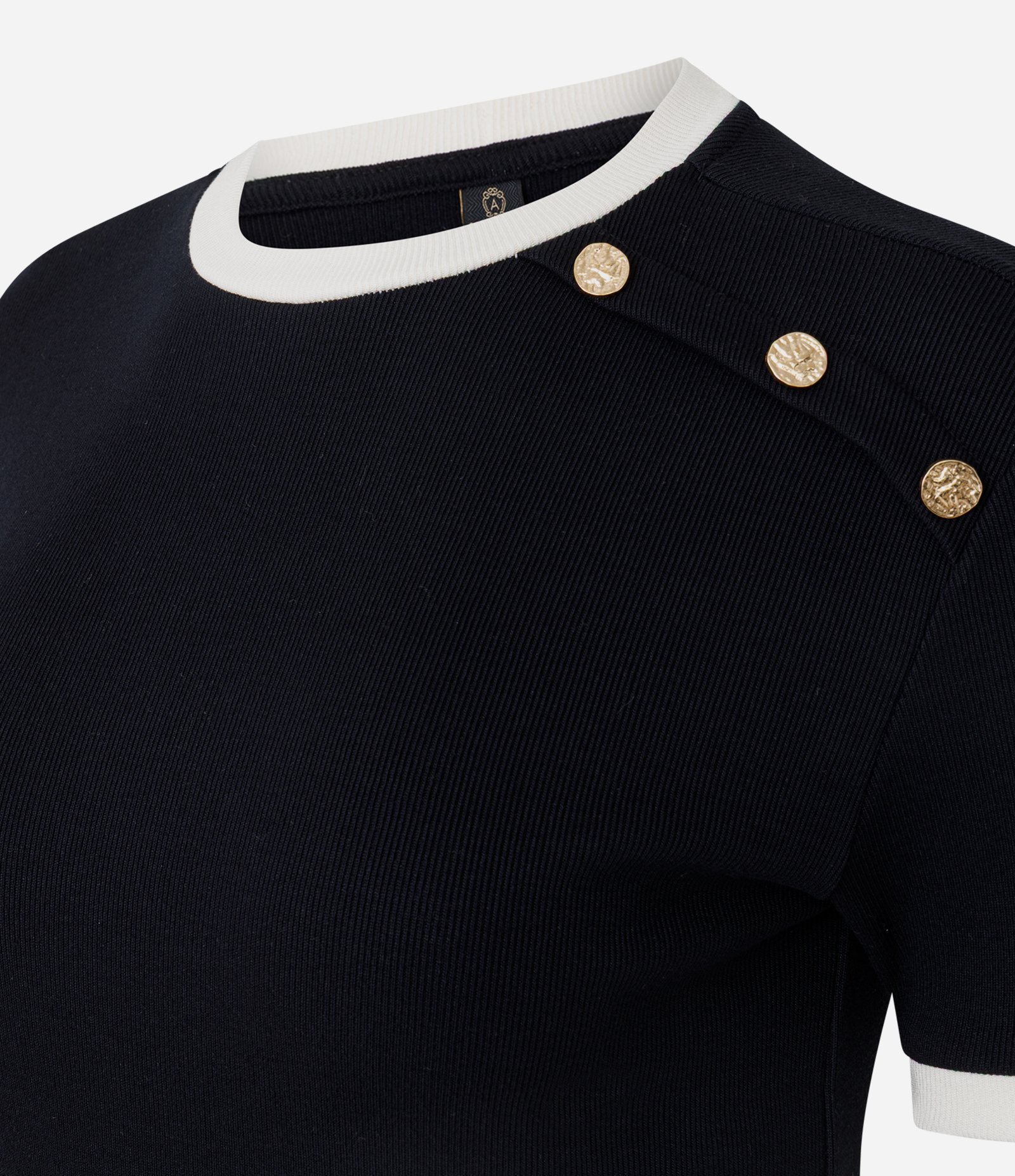 Blusa Manga Curta em Ribana Com Botões no Ombro Preto 5