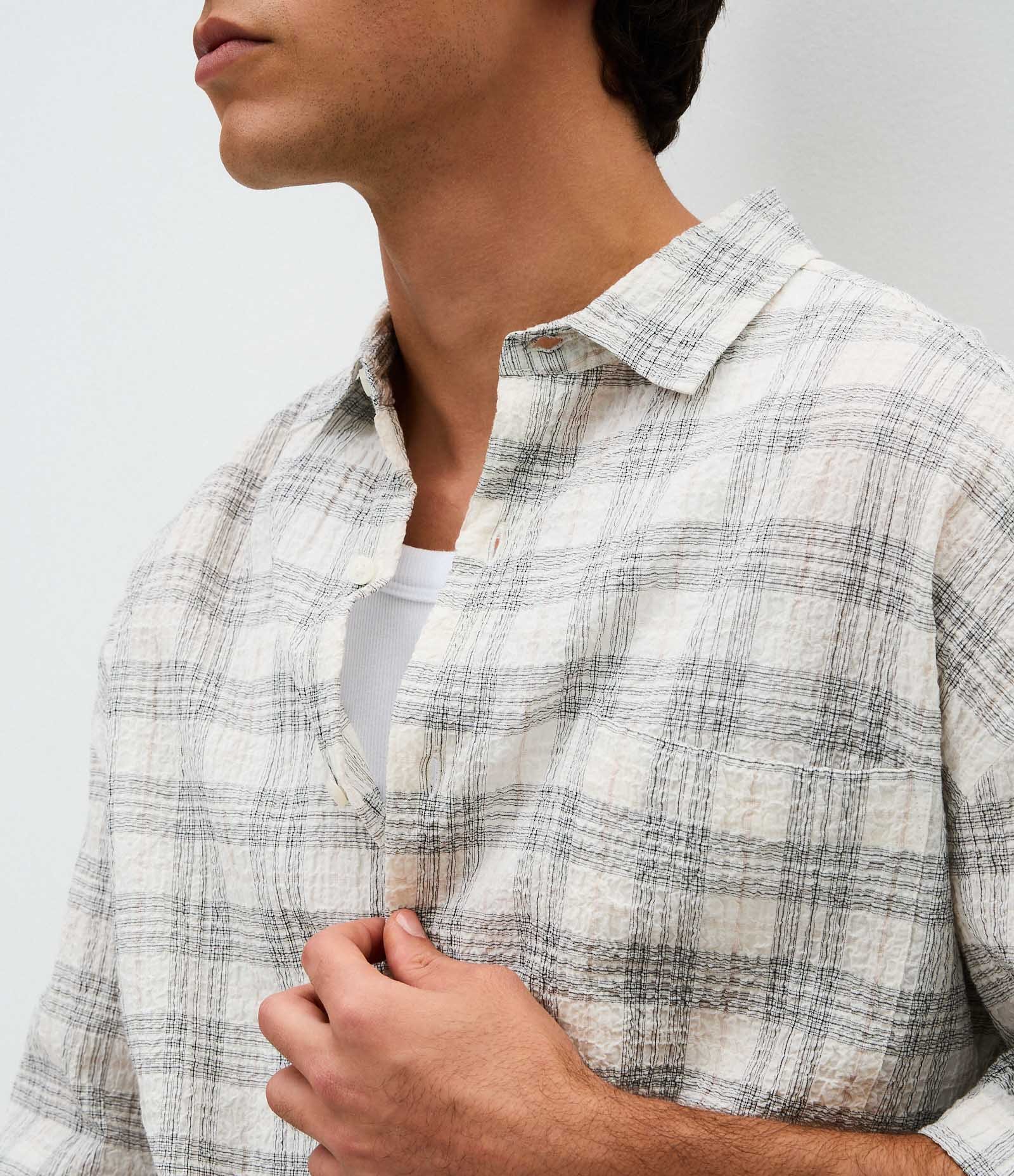 Camisa Boxy em Algodão com Estampa Xadrez Off White 4