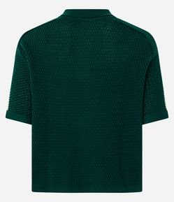 Blusa Polo em Tricô com Manga Curta e Detalhe de Listras