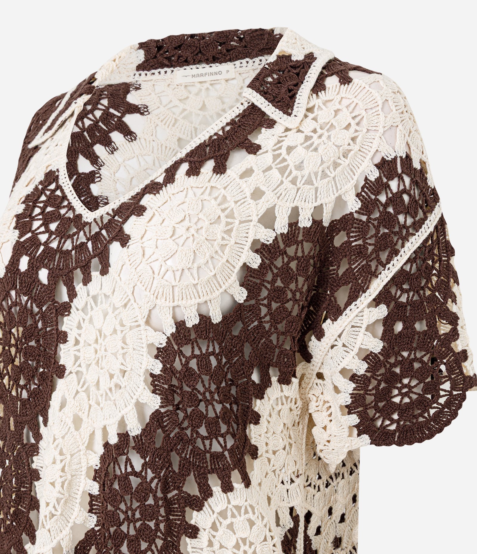 Blusa Alongada de Tricô com Mix em Pontos Efeito Crochê Marrom 7