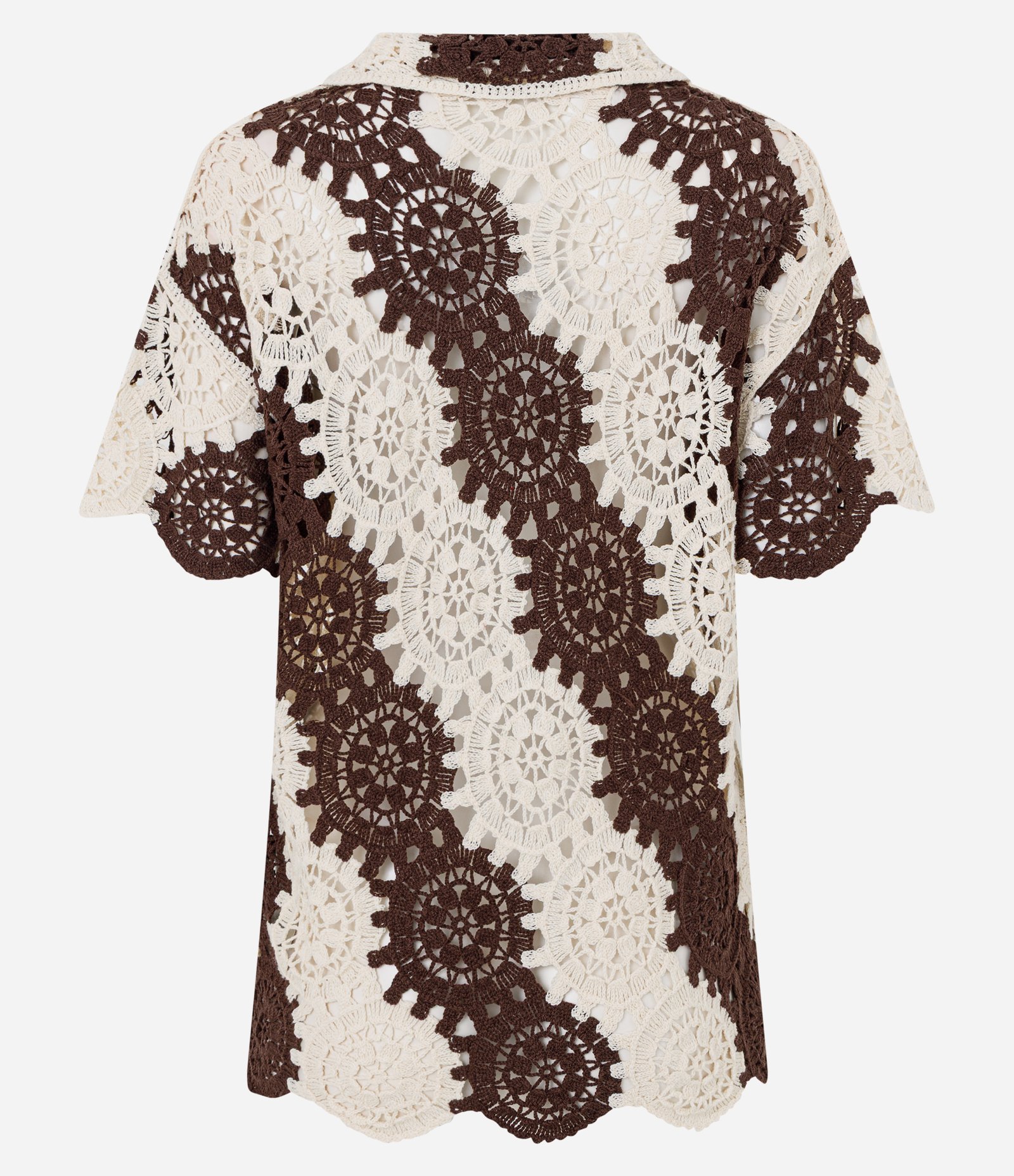 Blusa Alongada de Tricô com Mix em Pontos Efeito Crochê Marrom 8