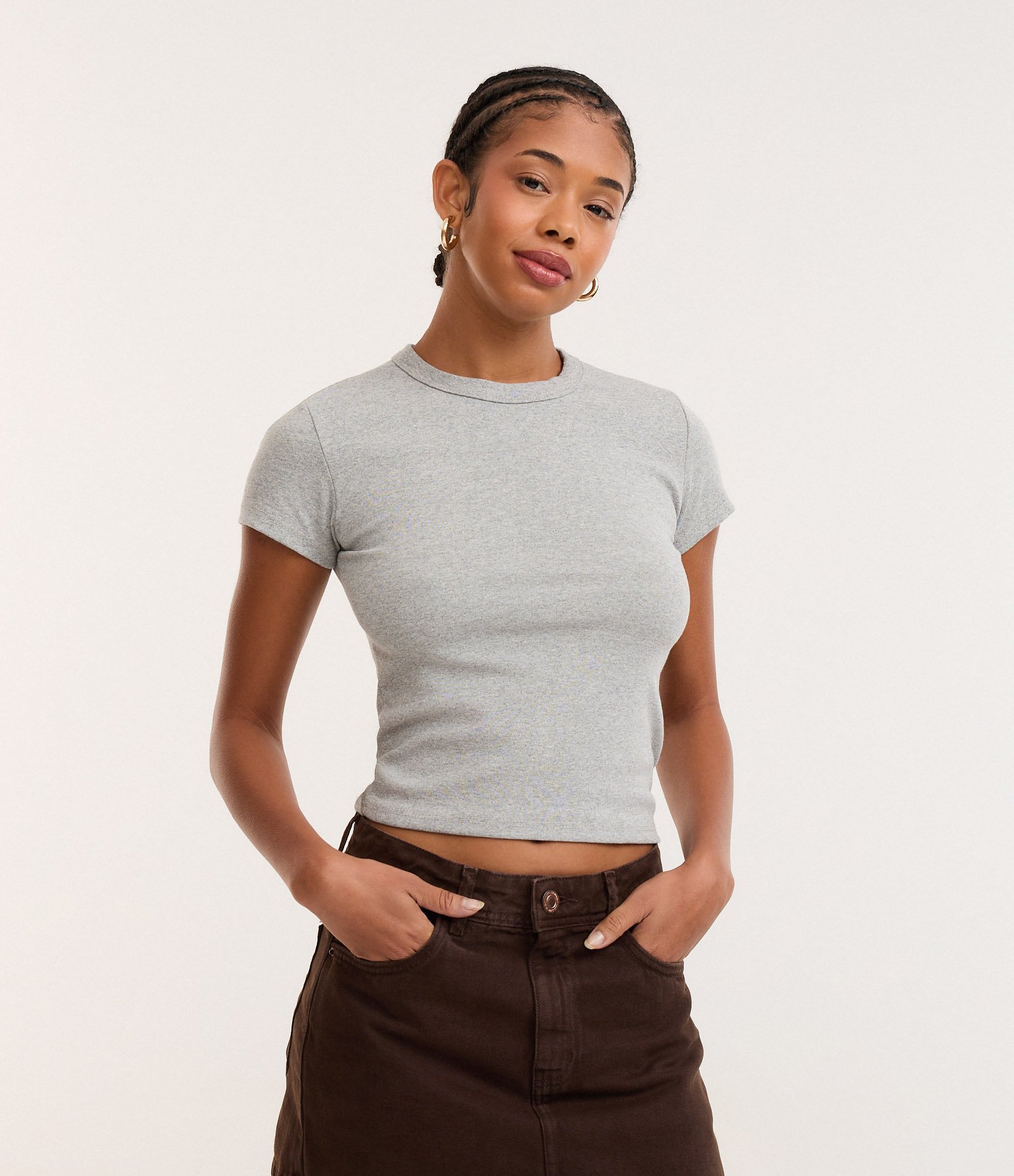 Blusa Alongada Ajustada em Ribana Cinza 1