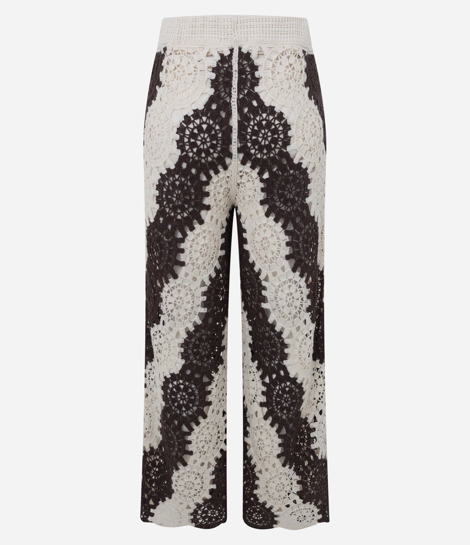 Calça Wide em Tricô Crochê Bicolor com Cós Elástico Marrom 8