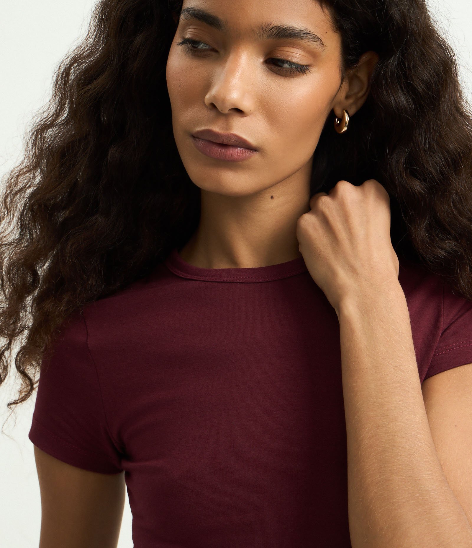 Blusa Baby Tee em Algodão com Cava Deslocada Vermelho Escuro 4