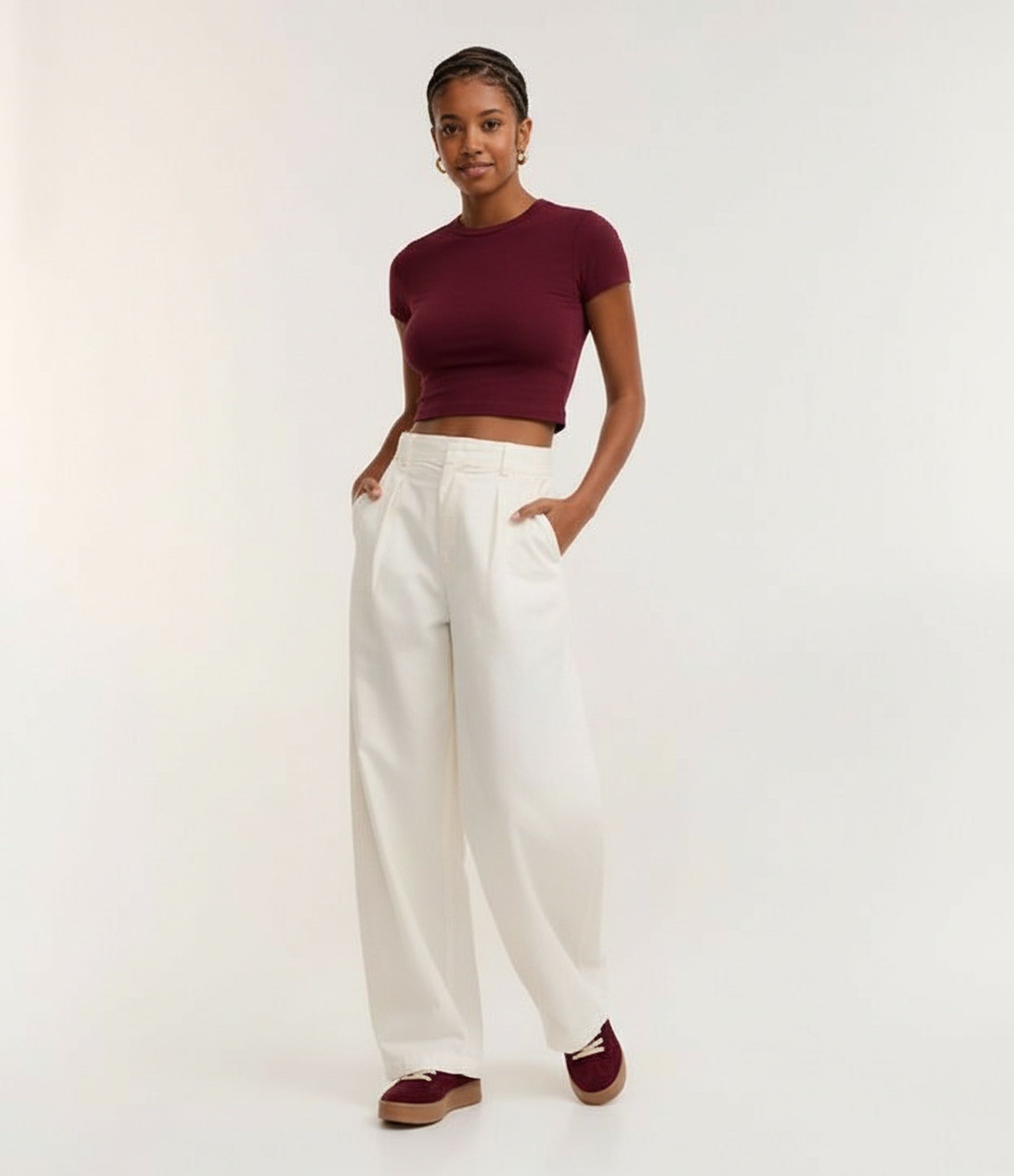 Blusa Baby Tee em Algodão com Cava Deslocada Vermelho Escuro 5