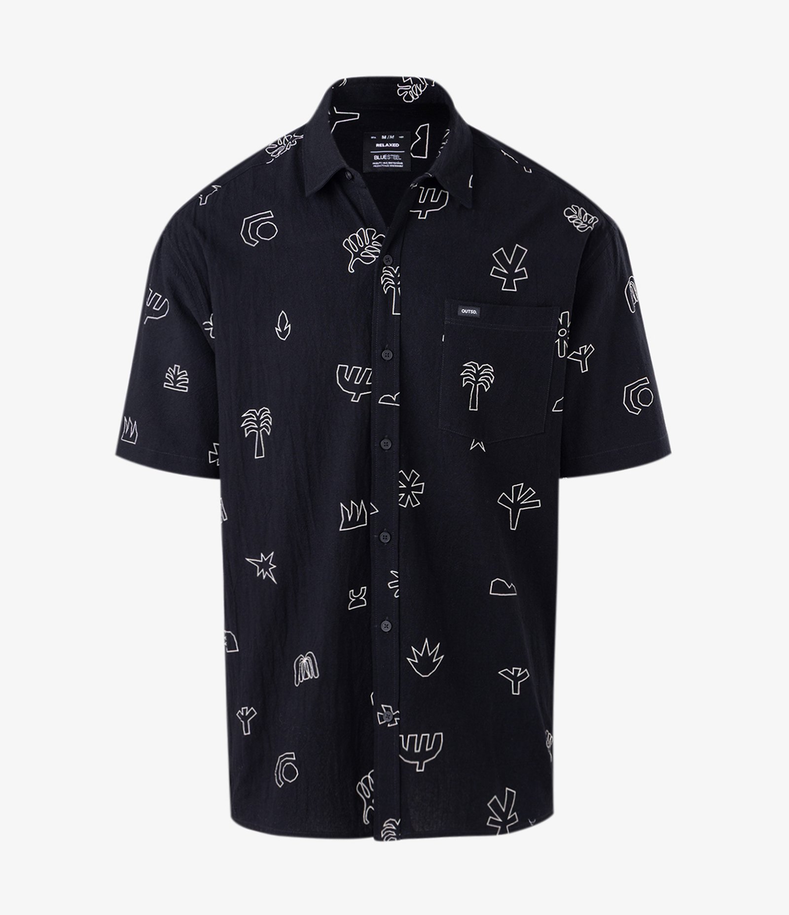 Camisa Relaxed Manga Curta com Textura e Estampa Mini Ícones Preto 4