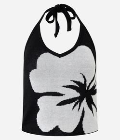 Blusa em Tricô com Estampa de Hibisco