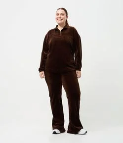 Calça Esportiva em Plush com Recortes Curve & Plus Size