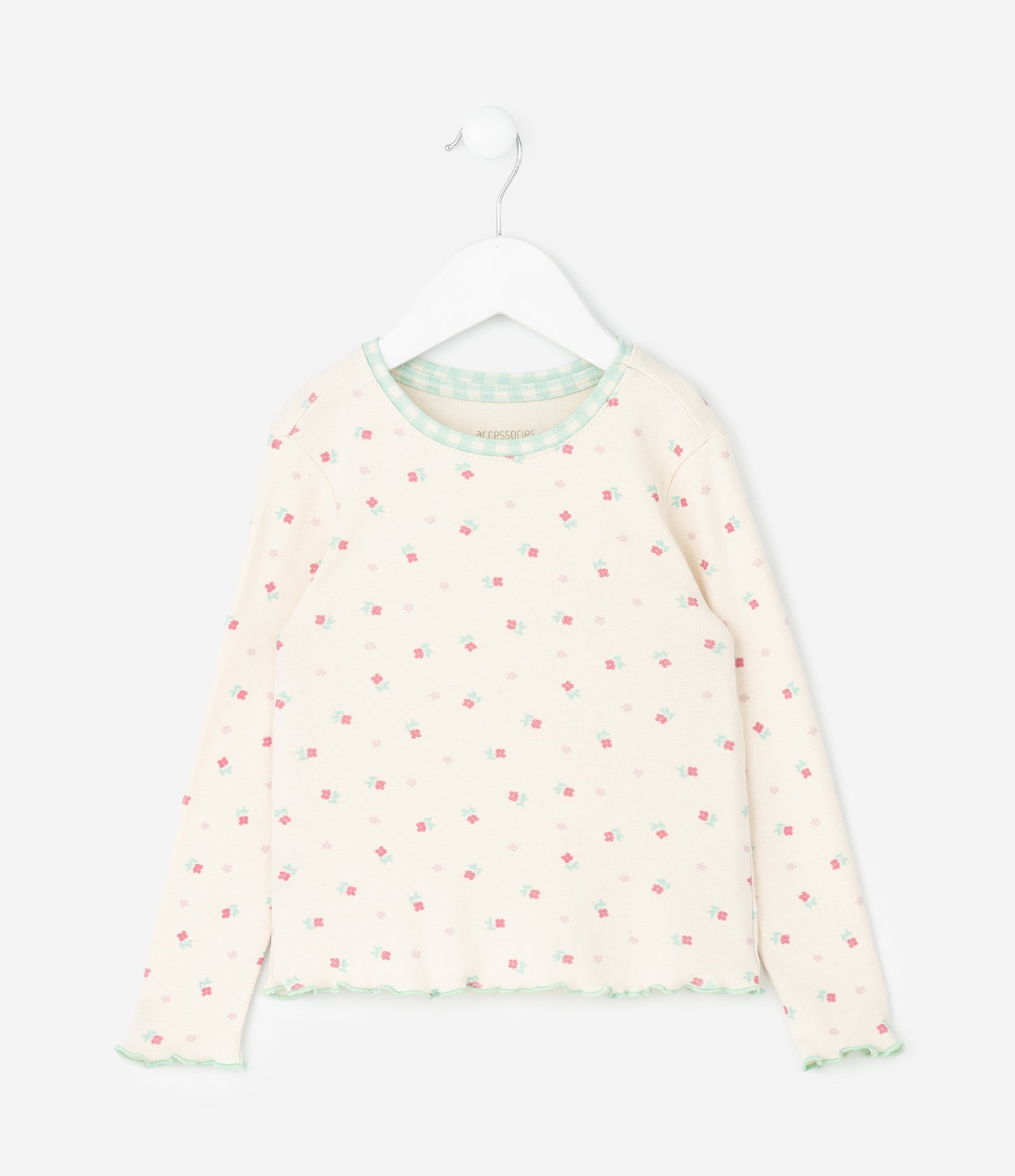 Pijama Infantil com Blusa Floral e Calça Xadrez – Tam 1 a 6 Anos Bege/Verde 3